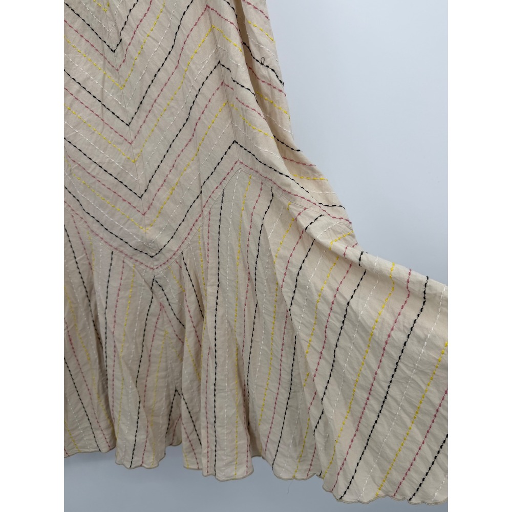 F.B. Malik Skirt Women Large Tan Embroidered Chevron Stripe Cotton‎ Midi 54688